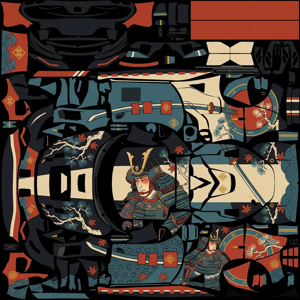 Finished woodblock samurai livery painted on the real template