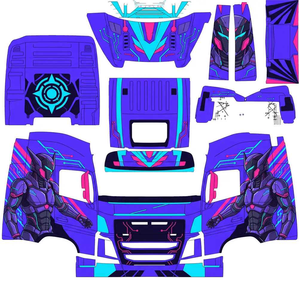 Finished mecha livery painted on the real truck template